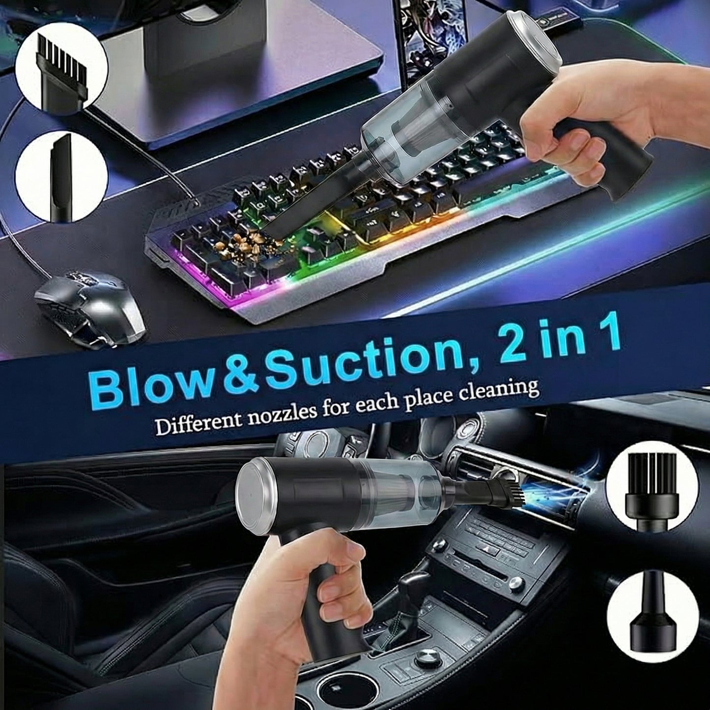 3 In 1 Integrated Suction And Blowing Vacuum Combination Vacuum Cleaner USB Charging Small Car Household Vacuum Cleaner