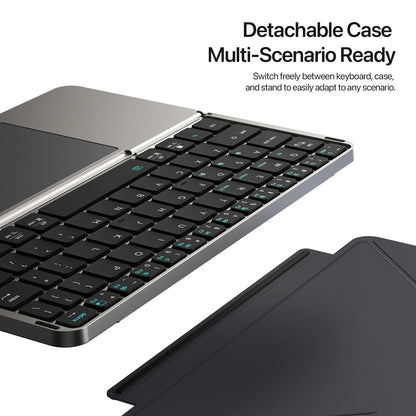Detachable keyboard case with keyboard and cover on a white background